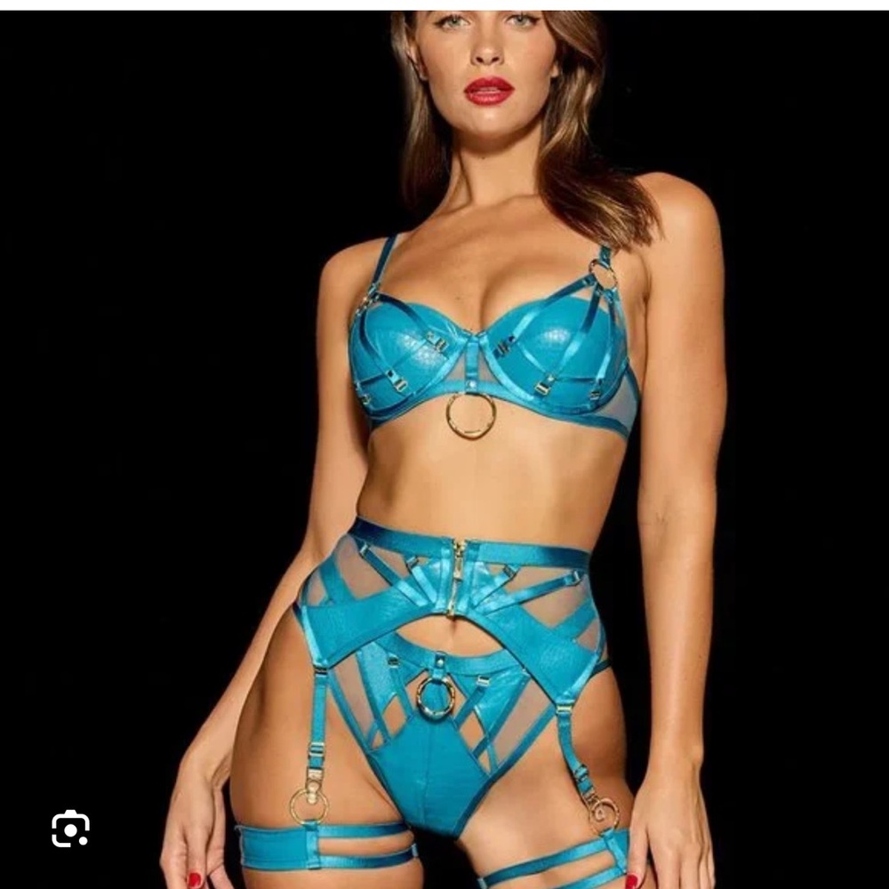 Honey Birdette Mistress peacock 3 piece lingerie set